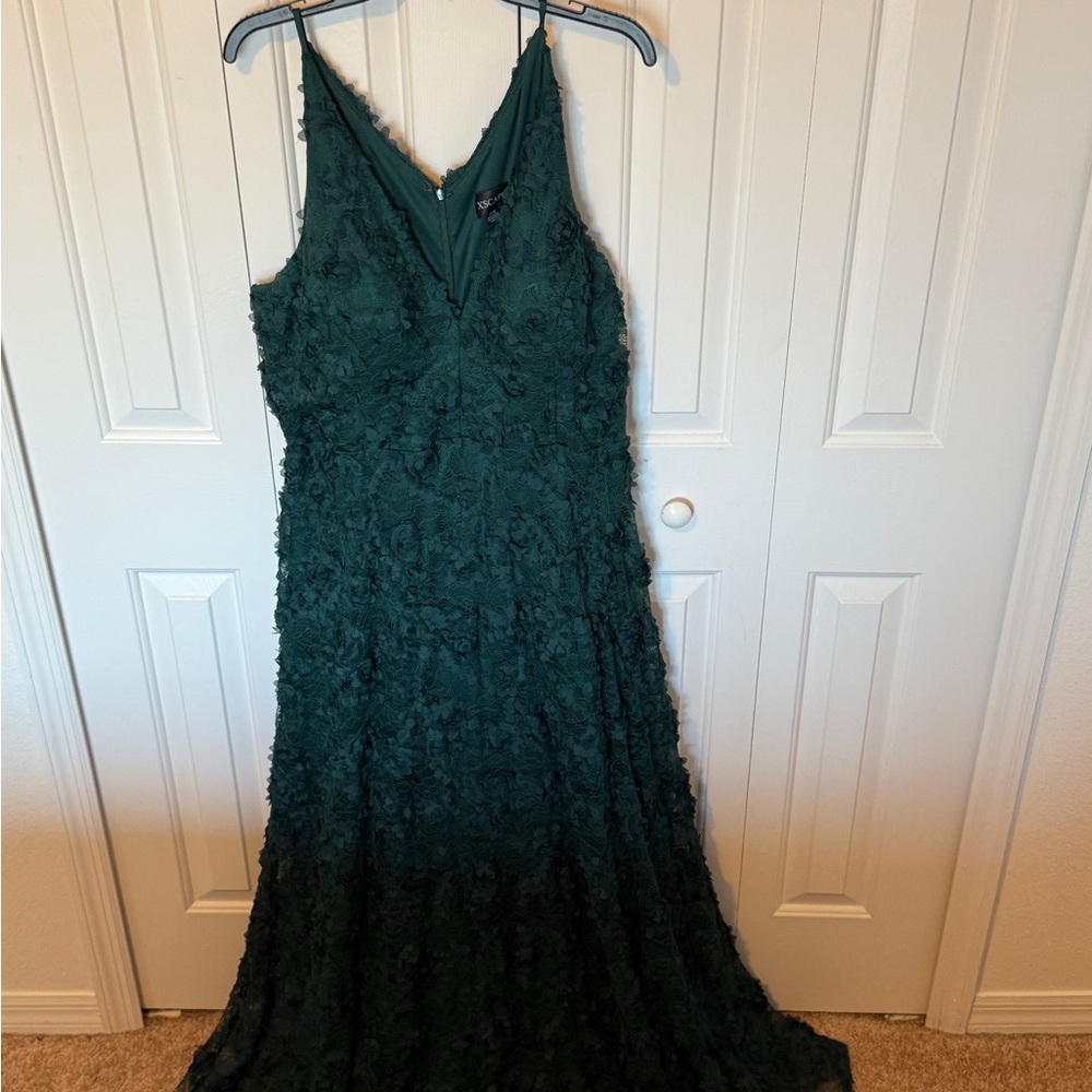Xscape Dark Green Lace Layered Gown